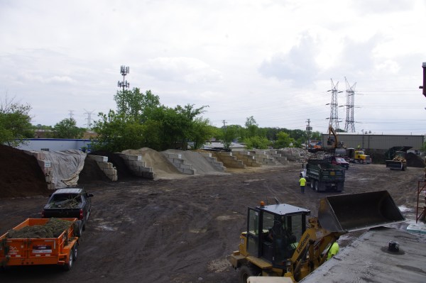 Des Plaines Material & Supply yard with bulk material bins and loading equipment